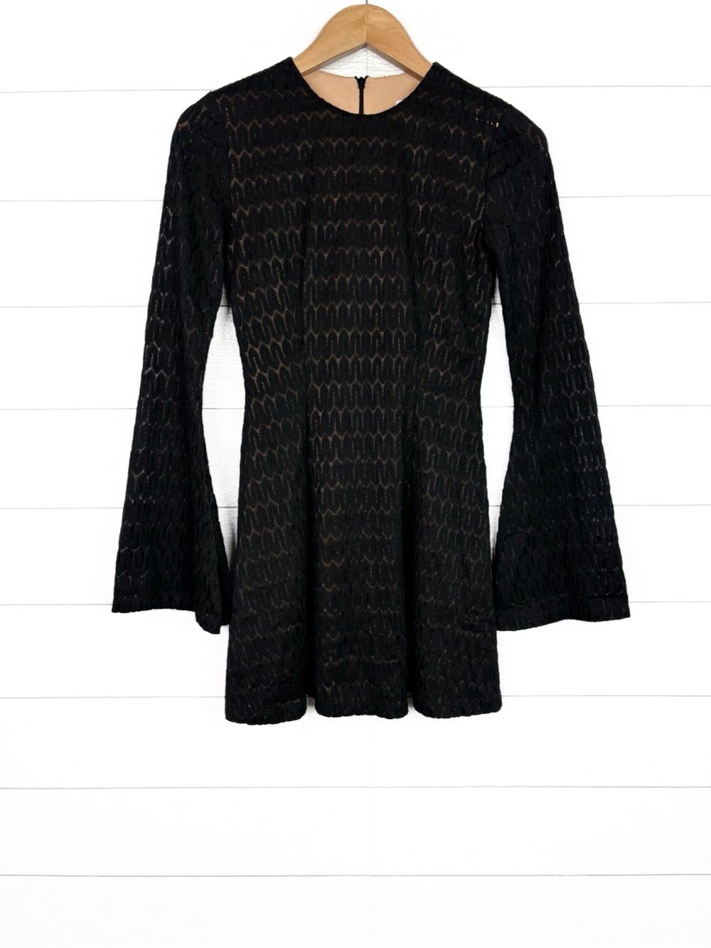 NWT Rumer Lace Flared Long Sleeve Mini Dress Black Small